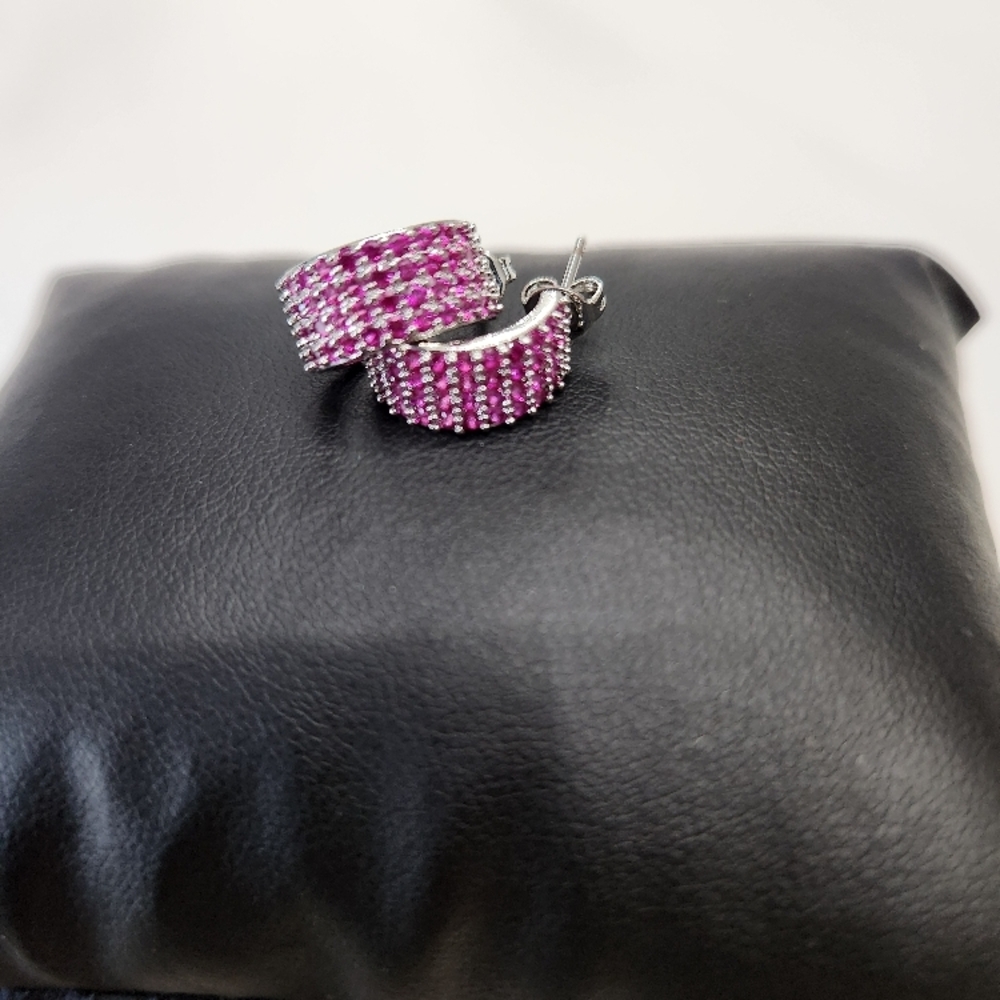 R.H. Macy Fine Jewelry 925 Sterling Silver Lab Created Gemstone Pink Earrings.